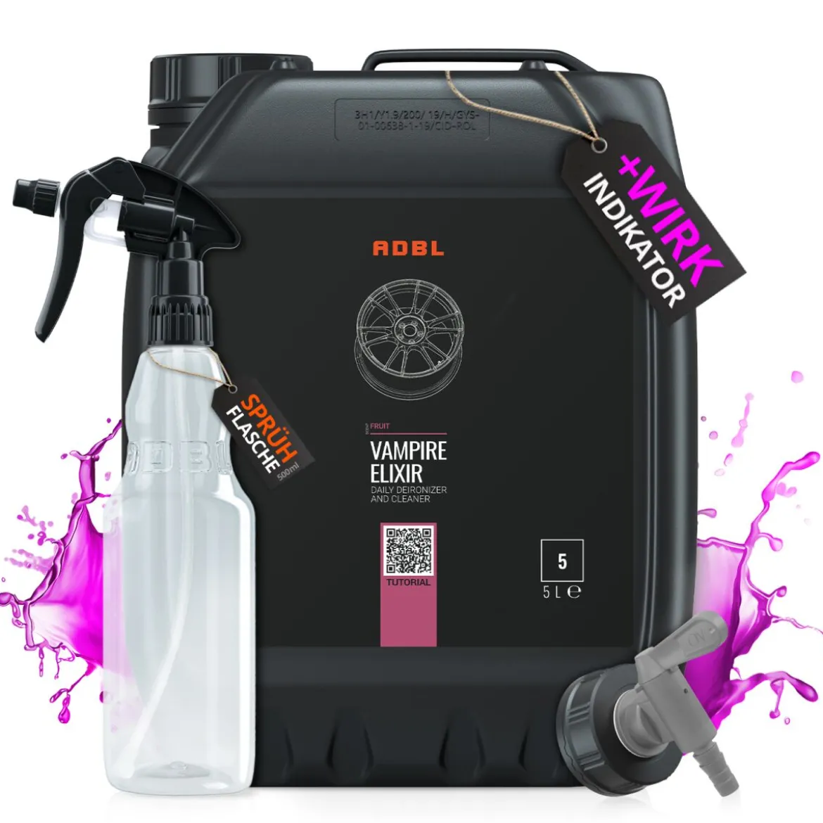 ADBL Felgenreiniger Set Vampire Elixir 5L + Zubehör (3-teilig)