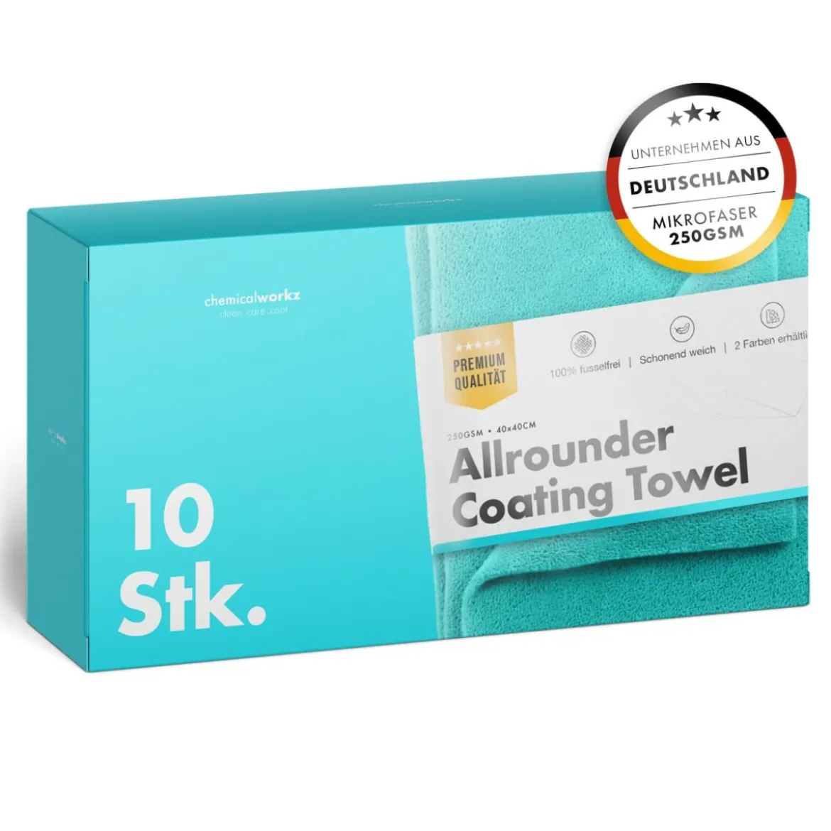 chemicalworkz Allrounder Coating Towel 250GSM Türkis Versiegelungstuch 40×40cm 10Stk.