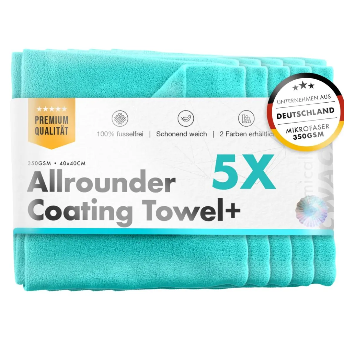 chemicalworkz Allrounder Coating Towel 350GSM Türkis Versiegelungstuch 40×40cm 5Stk.