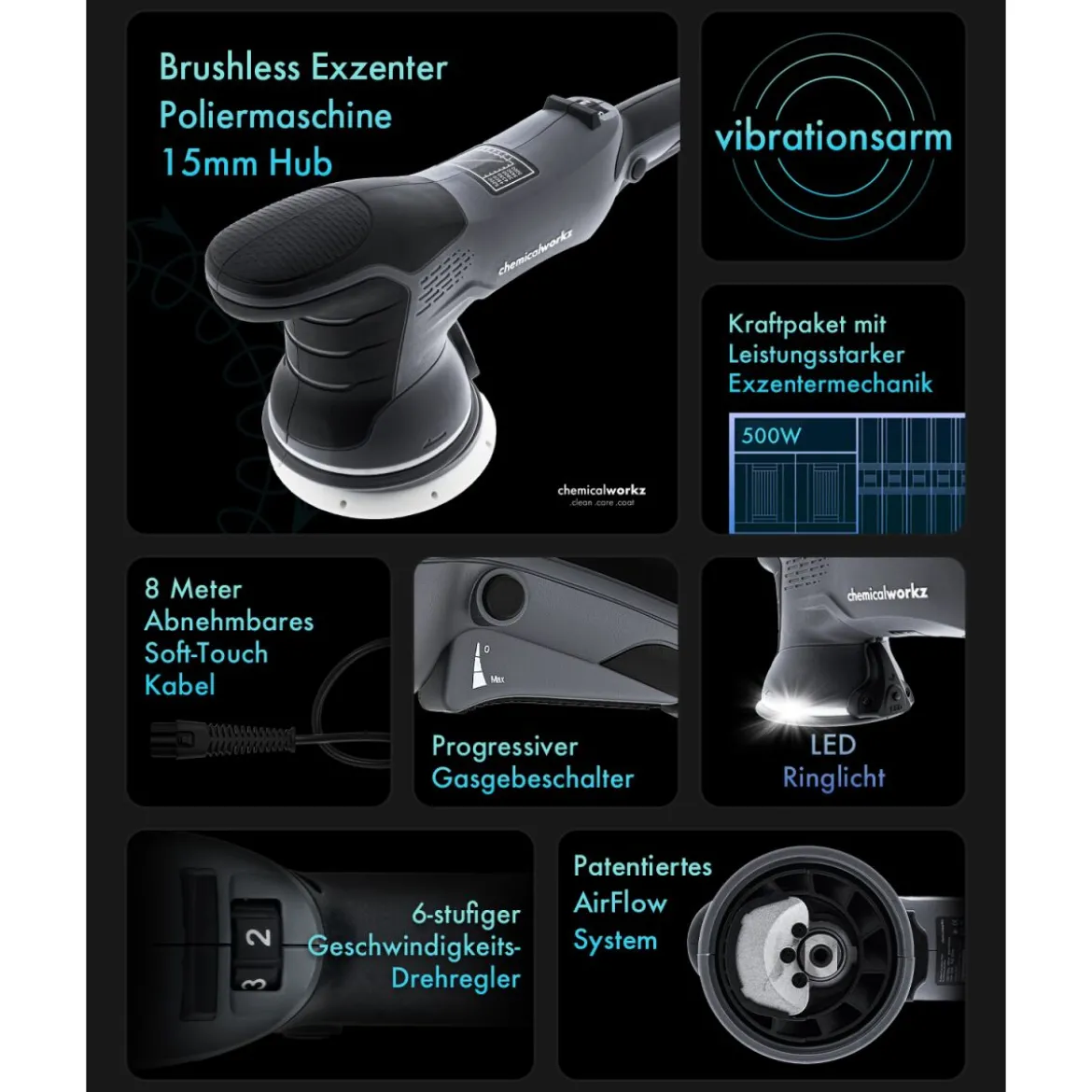 chemicalworkz DA15 Pro Brushless Exzenter Poliermaschine