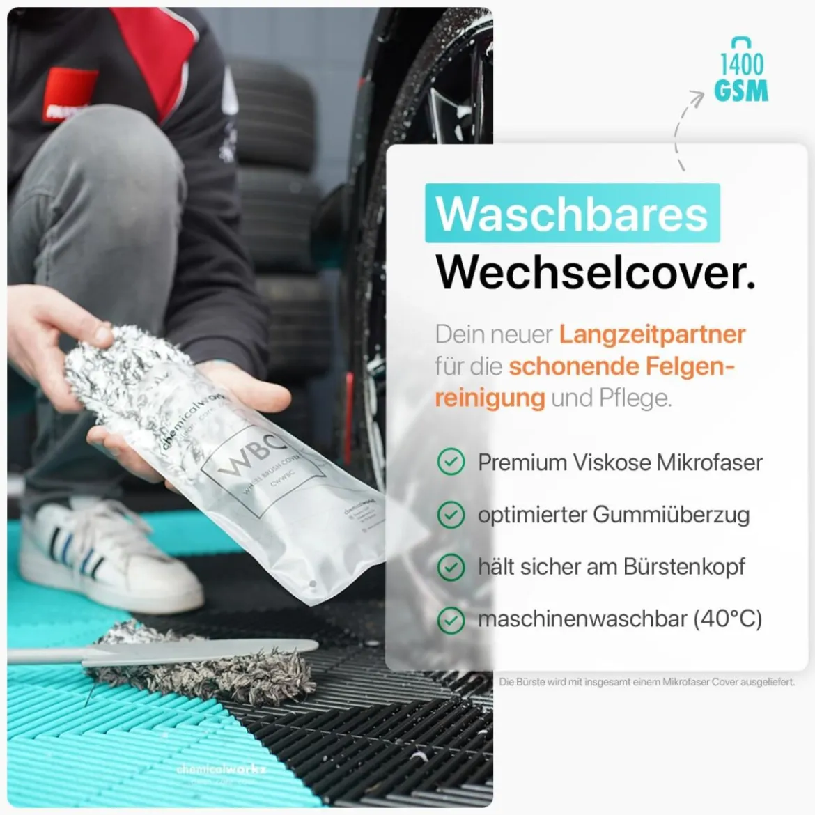chemicalworkz Flat Wheel Brush Cover Mikrofaser Wechselbezug