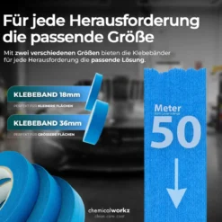 chemicalworkz Masking Tape Klebeband Blau 36mm 3Stk.