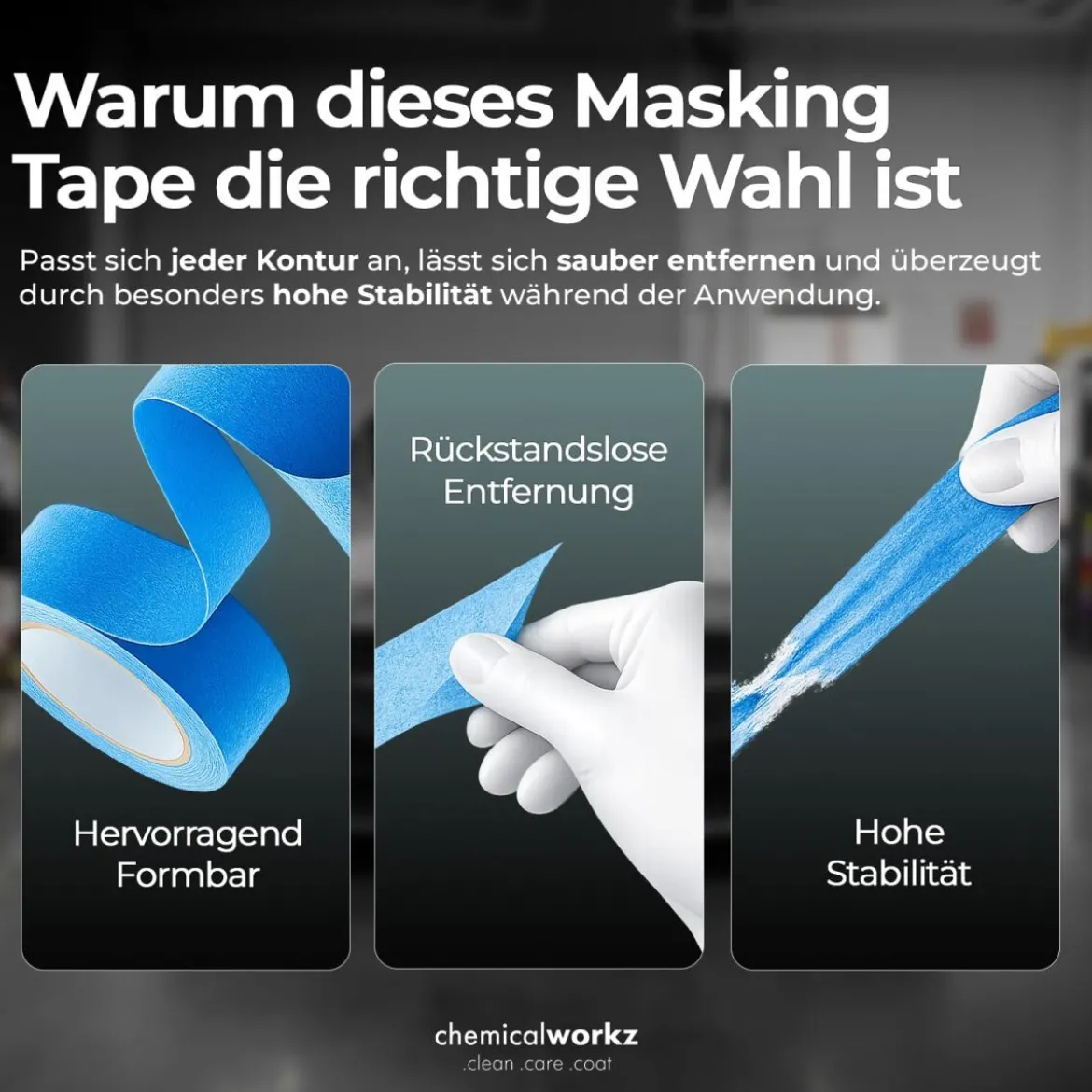 chemicalworkz Masking Tape Klebeband Blau 36mm 3Stk.