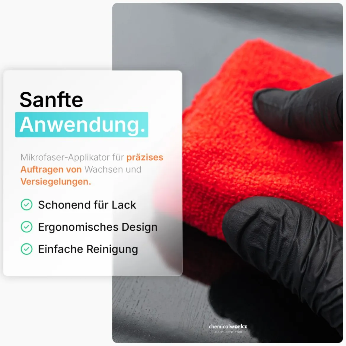 chemicalworkz Microfiber Waxing/Sealant Applicator Rot 2Stk.