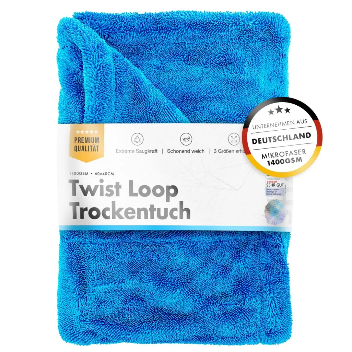 chemicalworkz Shark Twisted Loop Towel 1400GSM Blau Trockentuch 60x40cm