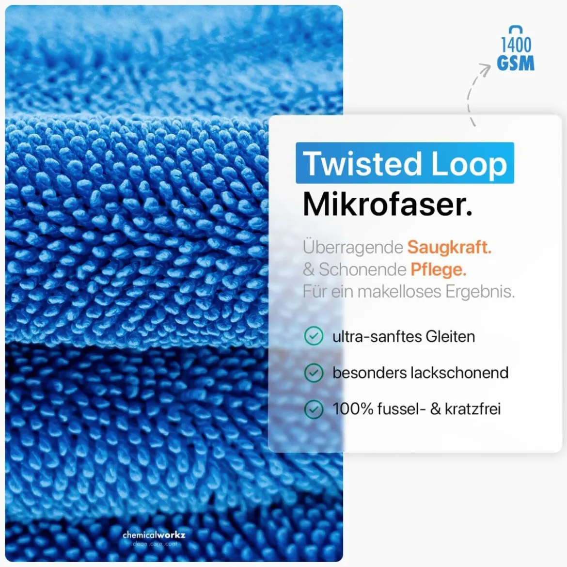 chemicalworkz Shark Twisted Loop Towel 1400GSM Blau Trockentuch 80x50cm