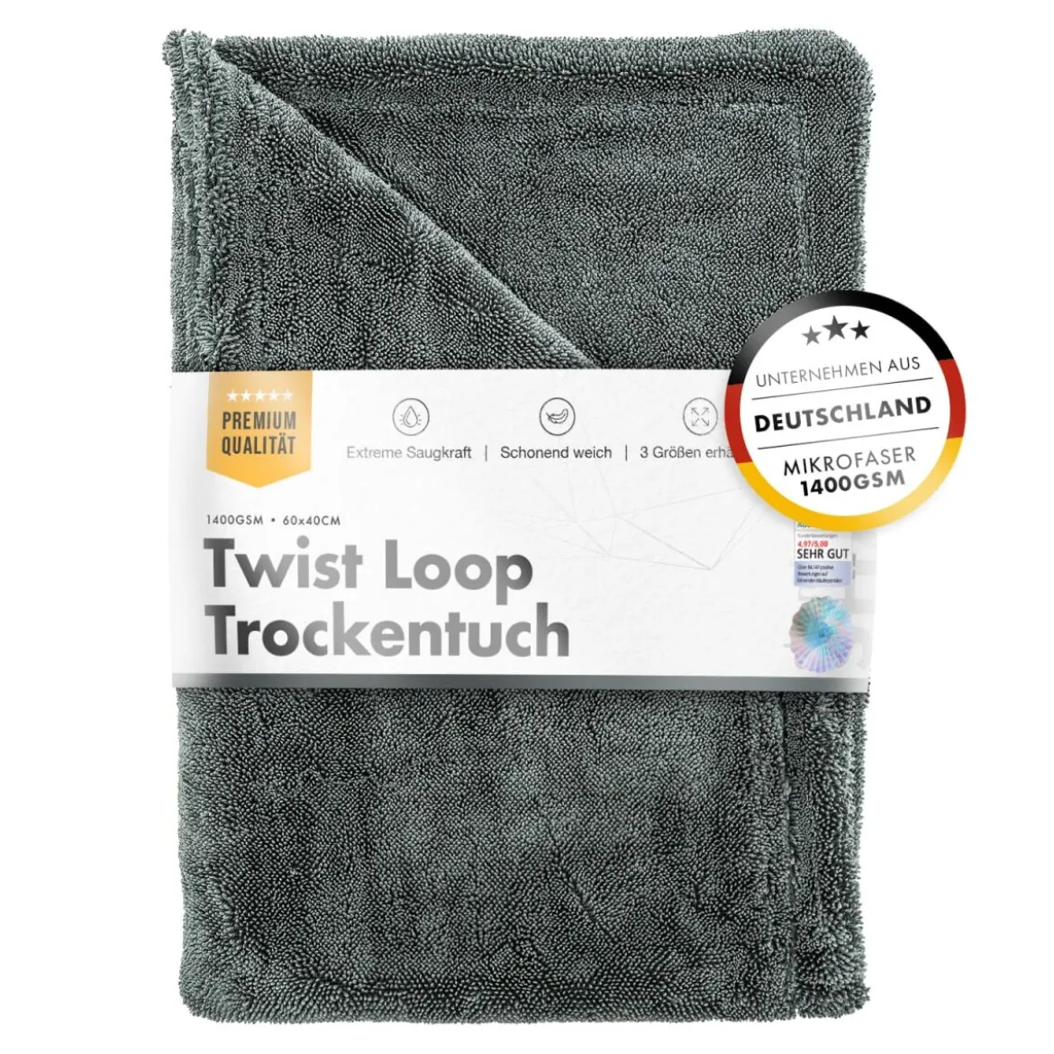 chemicalworkz Shark Twisted Loop Towel 1400GSM Grau Trockentuch 60x40cm