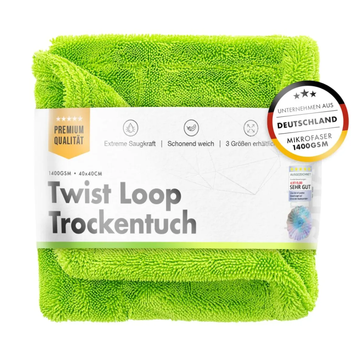 chemicalworkz Shark Twisted Loop Towel 1400GSM Grün Trockentuch 40x40cm