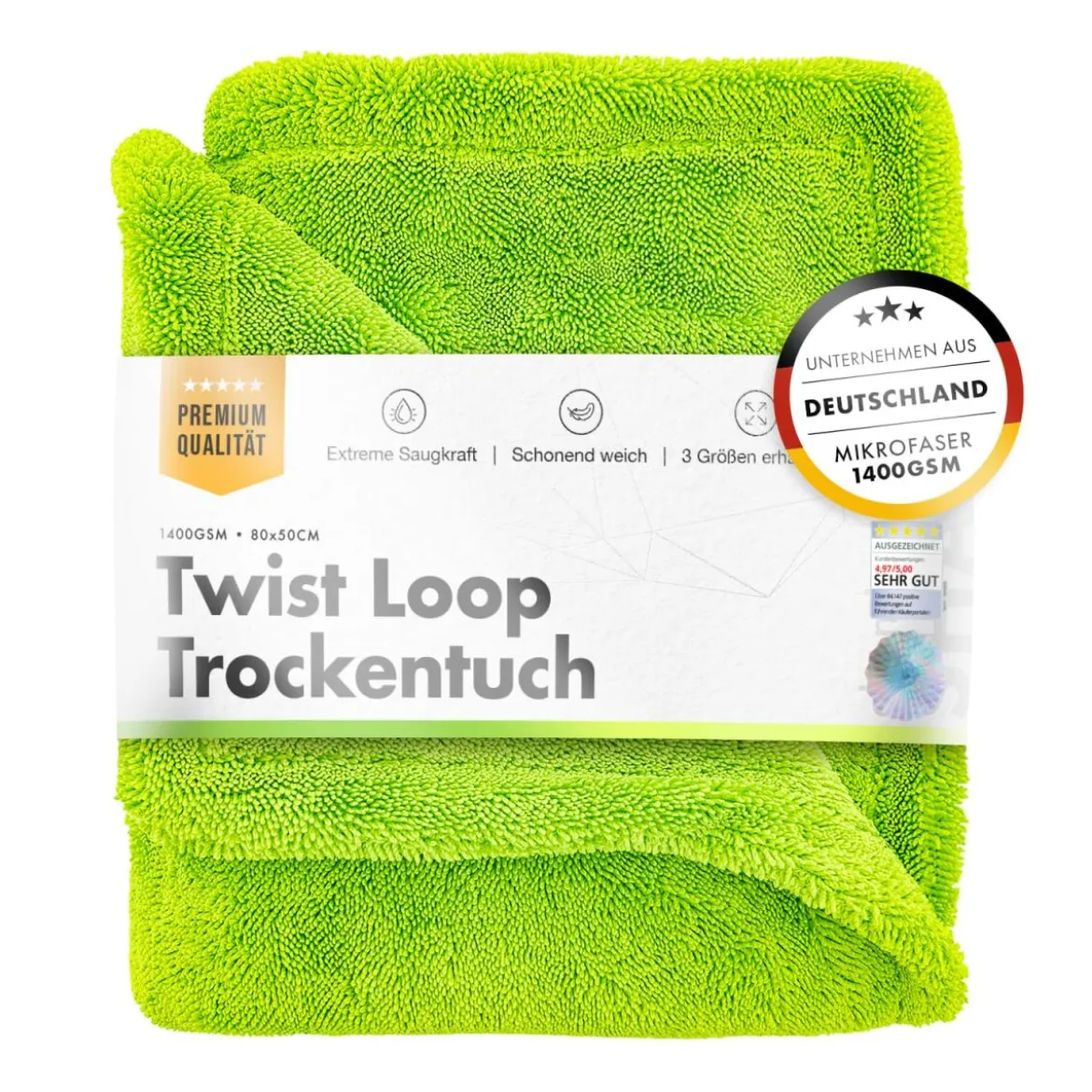 chemicalworkz Shark Twisted Loop Towel 1400GSM Grün Trockentuch 80x50cm