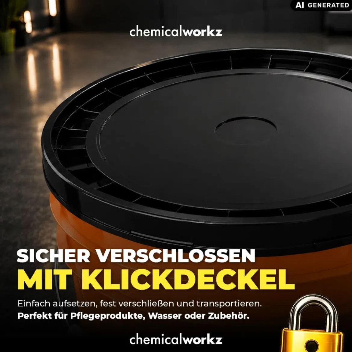 chemicalworkz Wascheimer Set 20 Liter Orange + Basic Zubehör Schwarz (3-teilig)