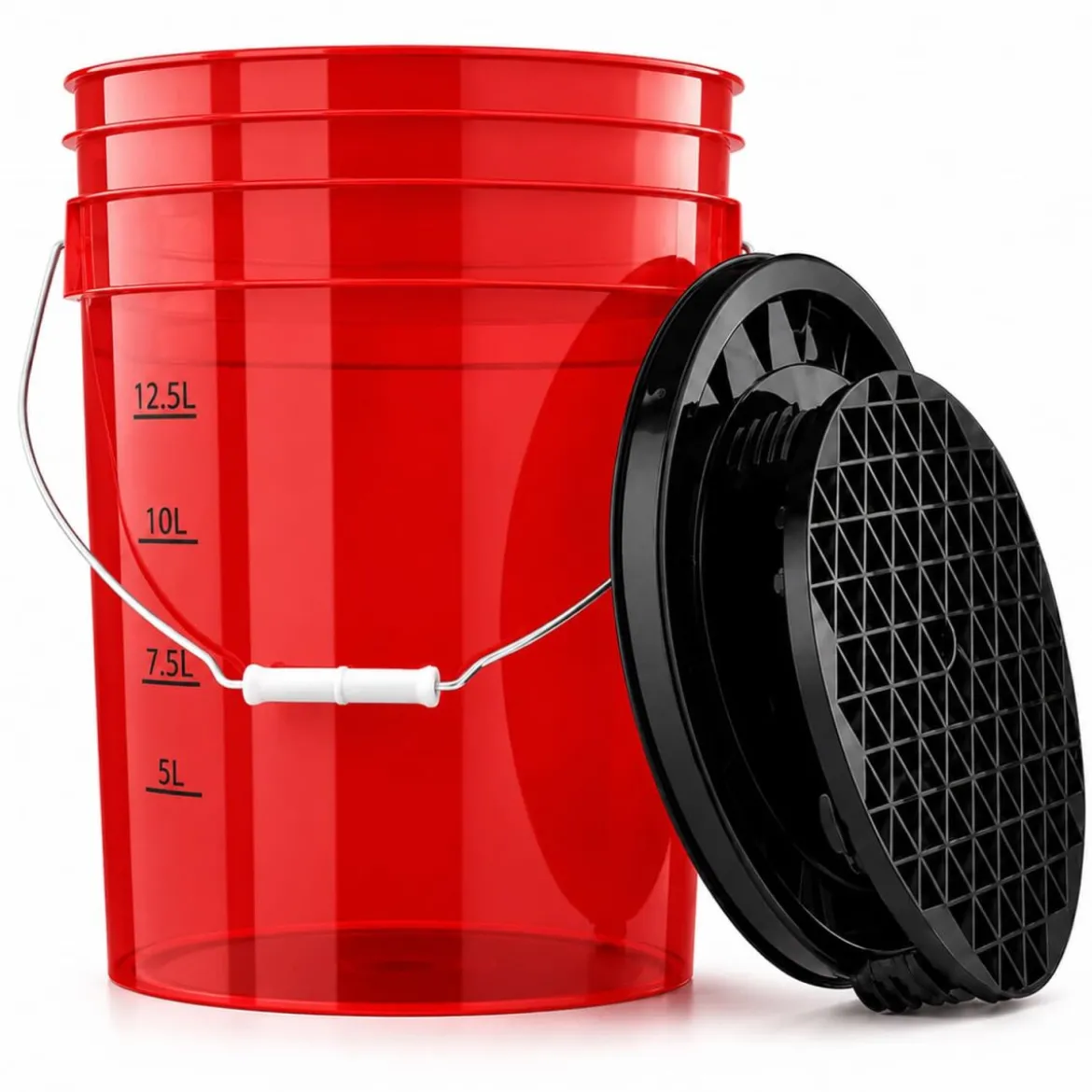 chemicalworkz Wascheimer Set 20 Liter Rot Transparent + Basic Zubehör Schwarz (3-teilig)