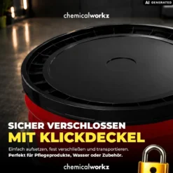 chemicalworkz Wascheimer Set 20 Liter Rot Transparent + Basic Zubehör Schwarz (3-teilig)