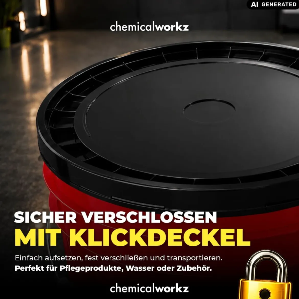 chemicalworkz Wascheimer Set 20 Liter Rot Transparent + Basic Zubehör Schwarz (3-teilig)