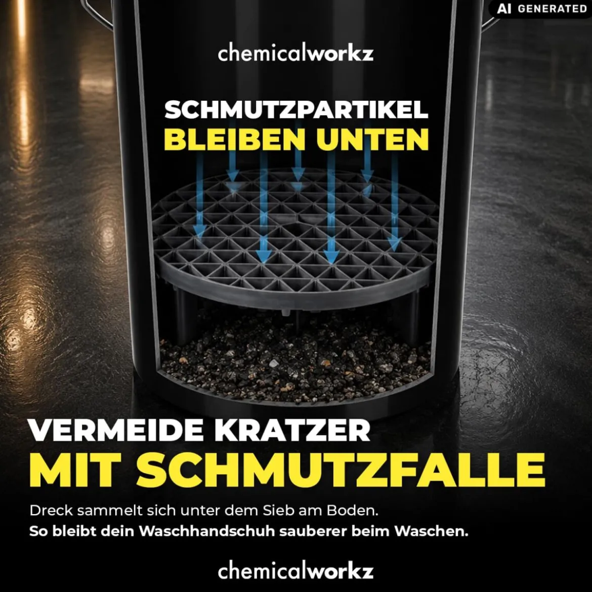 chemicalworkz Wascheimer Set 20 Liter Schwarz + Basic Zubehör Schwarz (3-teilig)