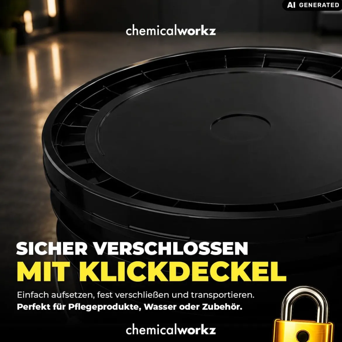 chemicalworkz Wascheimer Set 20 Liter Schwarz + Basic Zubehör Schwarz (3-teilig)