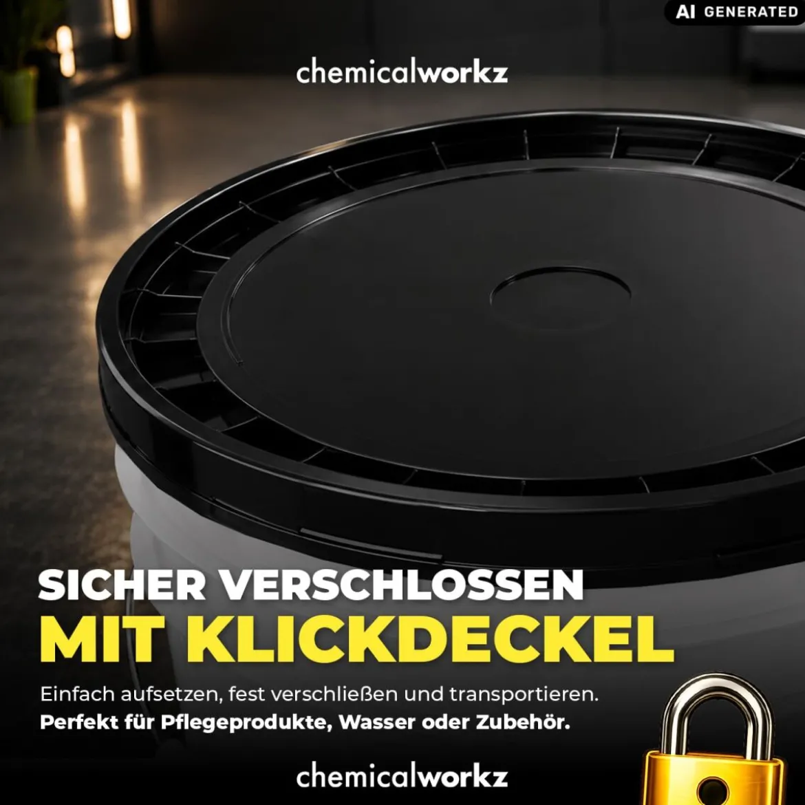 chemicalworkz Wascheimer Set 20 Liter Weiß + Basic Zubehör Schwarz (3-teilig)