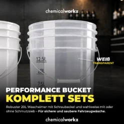 chemicalworkz Wascheimer Set 20 Liter Weiß Transparent + Deckel Grün Transparent (2-teilig)