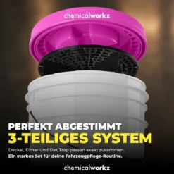 chemicalworkz Wascheimer Set 20 Liter Weiß + Zubehör Pink/Schwarz (3-teilig)
