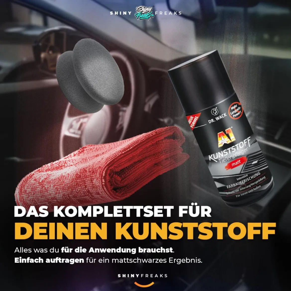 Dr. Wack Kunststoffpflege Set A1 Kunststoff Tiefenpfleger matt 250ml + Zubehör (3-teilig)