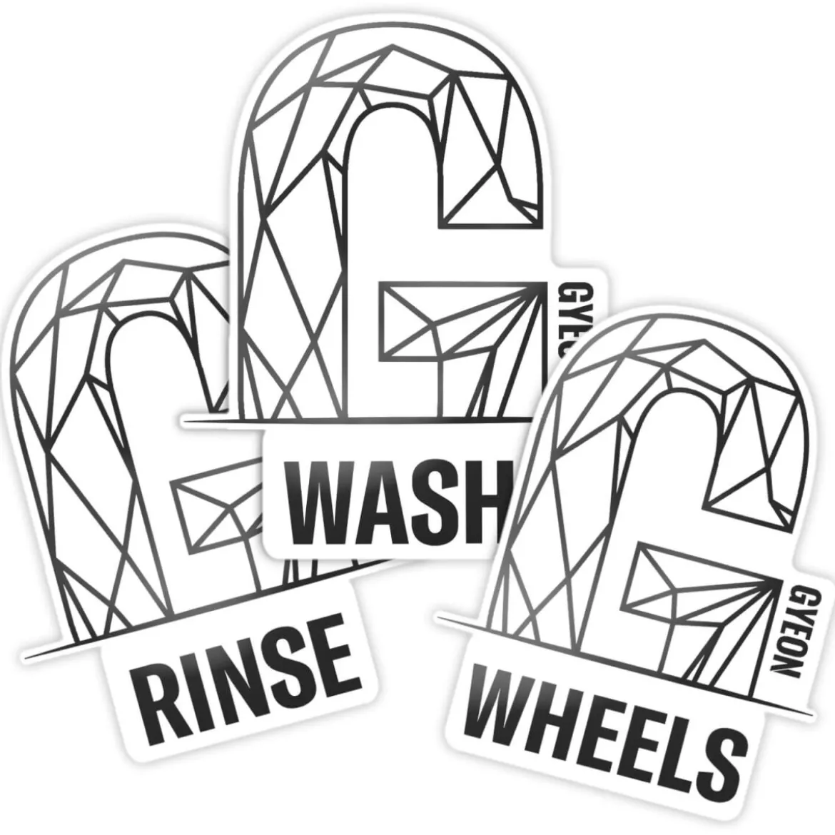 GYEON Motiv-Aufkleberset Rinse Wash Wheels, schwarz/transparent, 22×18,2cm