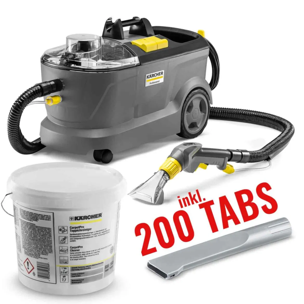 Kärcher Waschsauger Set Puzzi 10/1 inkl. Fugendüse & RM 760 Carpet Pro iCapsol 200 Tabs Textilreiniger