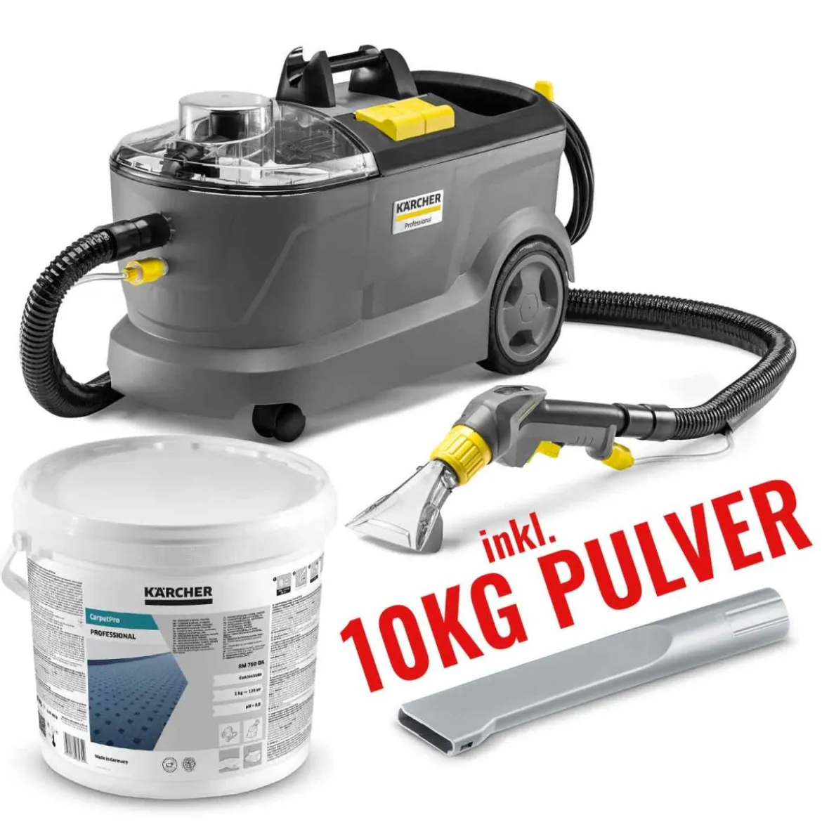 Kärcher Waschsauger Set Puzzi 10/1 inkl. Fugendüse & RM 760 Carpet Pro iCapsol Textilreiniger Pulver 10Kg