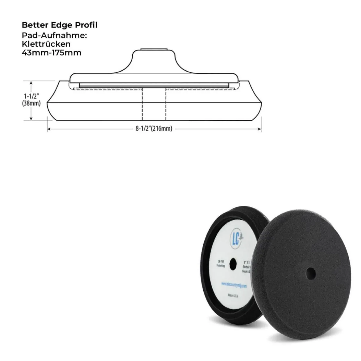 Lake Country Better Edge Polierschwamm Finishing schwarz 175mm