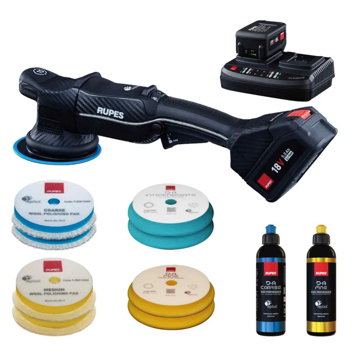 Rupes Big Foot HLR 15 Akku Exzenterpoliermaschine Basis-Kit 14-teilig
