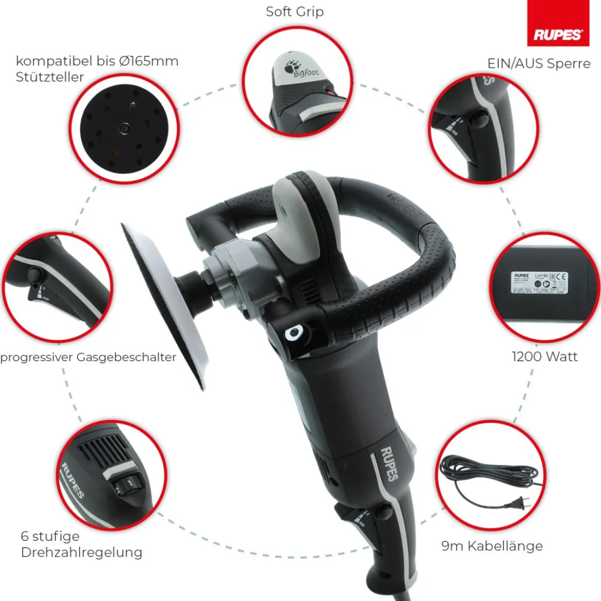 Rupes BigFoot LH19E Rotationspoliermaschine Standard-Kit
