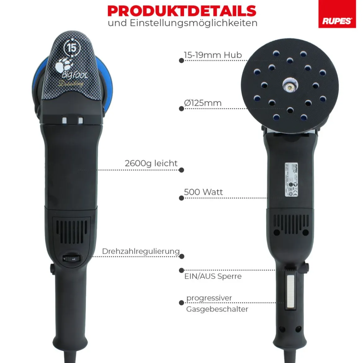 Rupes BigFoot LHR 15ES Exzenterpoliermaschine Luxus Kit, 15-teilig