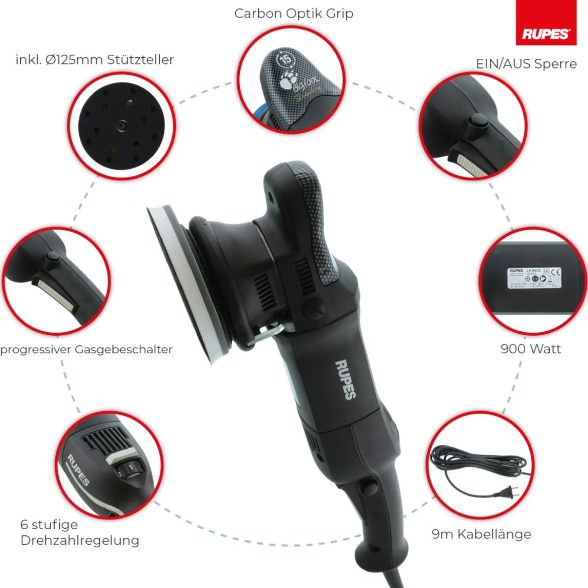 Rupes BigFoot LHR 15ES Exzenterpoliermaschine Luxus Kit, 15-teilig