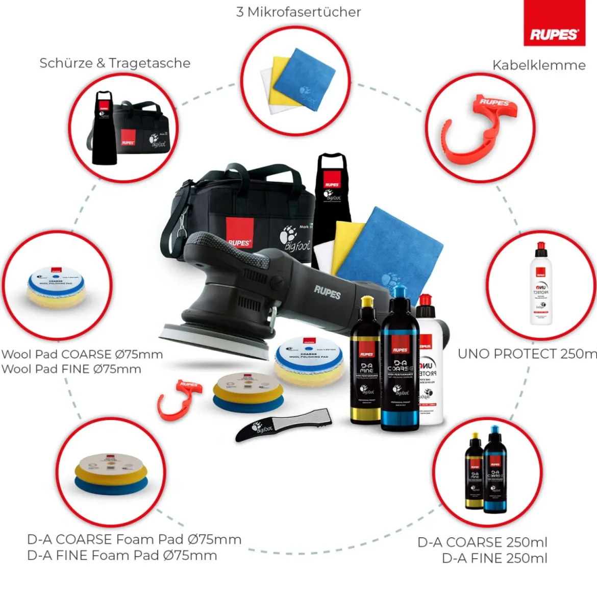 Rupes BigFoot LHR 15ES Exzenterpoliermaschine Luxus Kit, 15-teilig