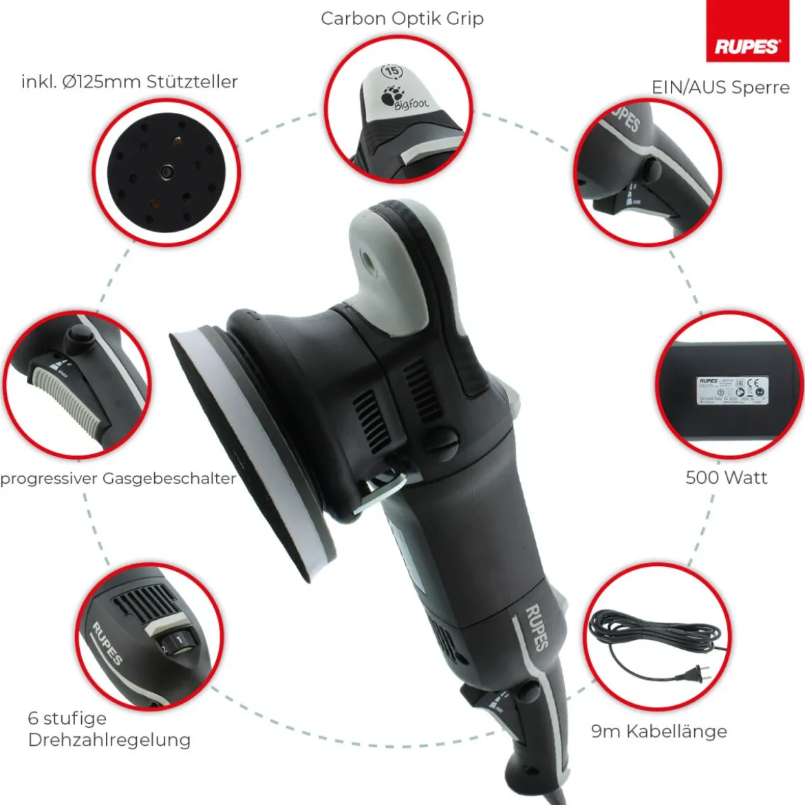 Rupes BigFoot LHR 15MarkIII Exzenterpoliermaschine Luxus Kit, 15-teilig