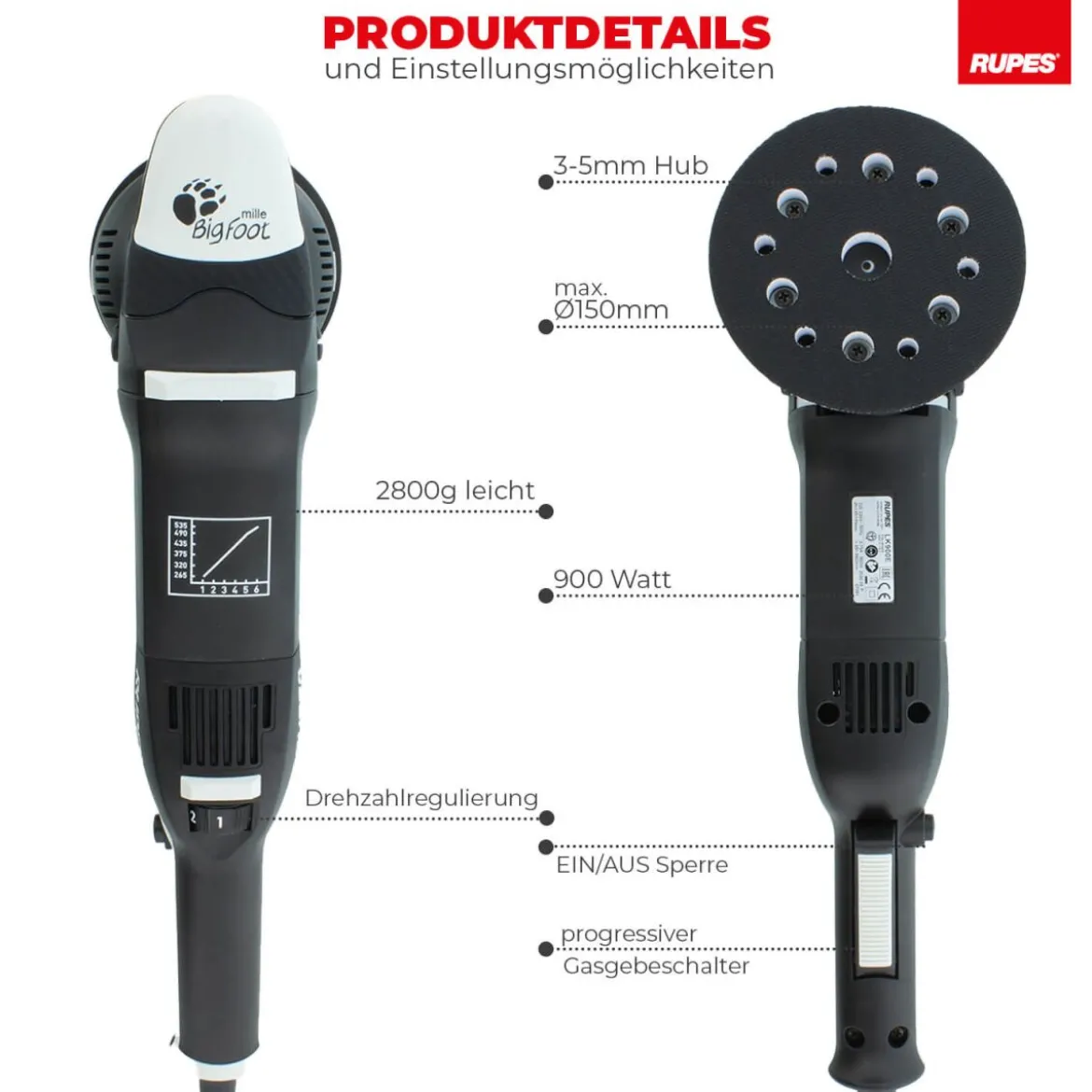 Rupes BigFoot LK 900E Zwangs-Exzenterpoliermaschine Luxus Kit, 16-teilig