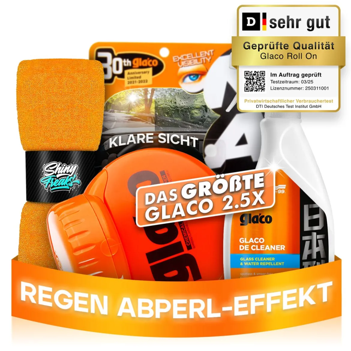 Soft99 Glas Set Glaco De Cleaner & Roll On MAX + Tuch (3-teilig)