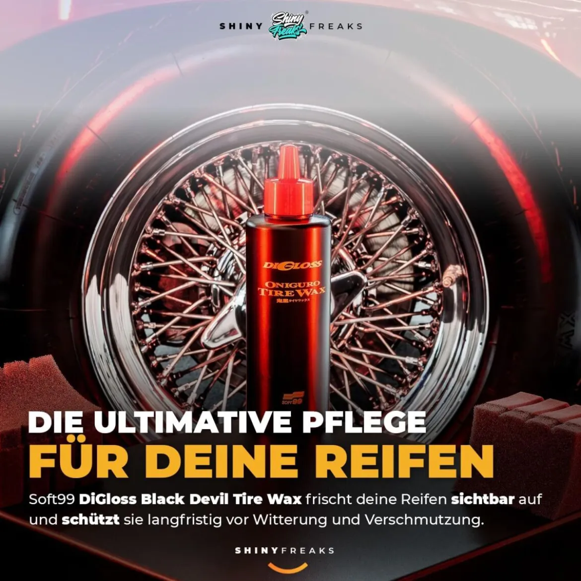 Soft99 Reifenpflege Set DiGloss Black Devil Tire Wax + Mikrofasertuch (5-teilig)