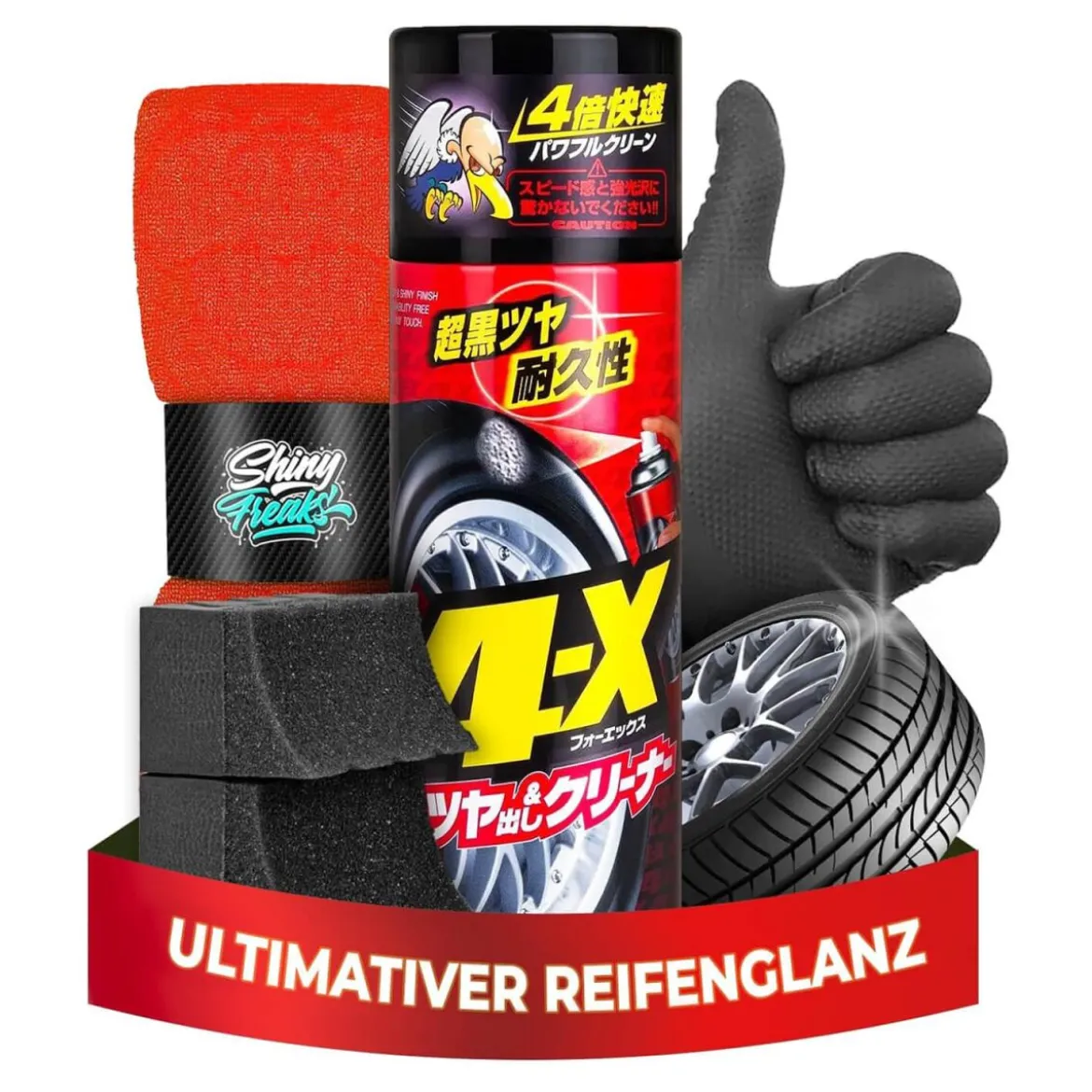 Soft99 Reifenpflege Set 4-X Tire Cleaner + Zubehör (5-teilig)