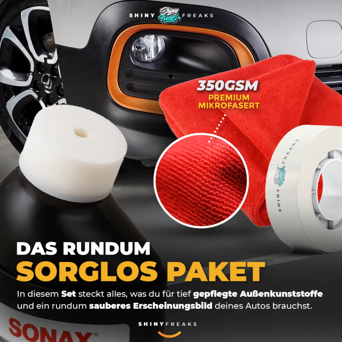 SONAX Außen-Kunststoffpflege-Set Kunststoff Neu 100ml + Zubehör (3-teilig)
