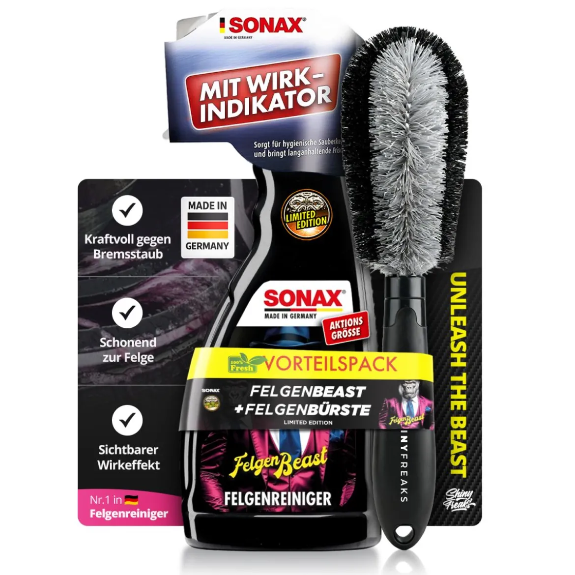 SONAX Felgenreiniger Set FelgenBeast 500ml + Felgenbürste (2-teilig)