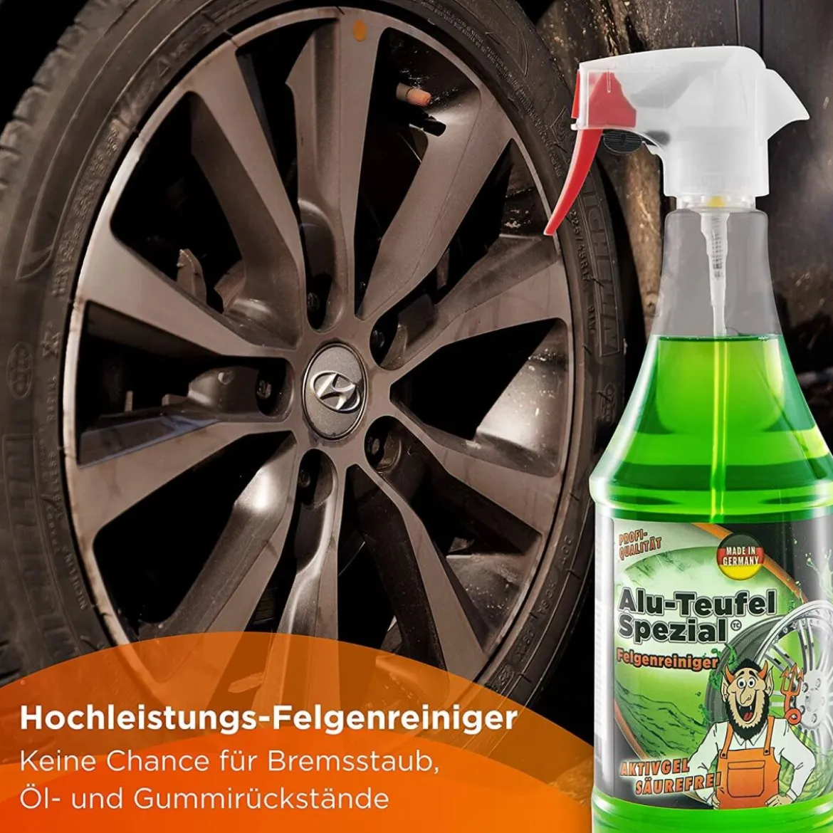 TUGA Chemie Felgenreiniger Set Alu-Teufel Spezial 1L + Felgenpinsel (2-teilig)